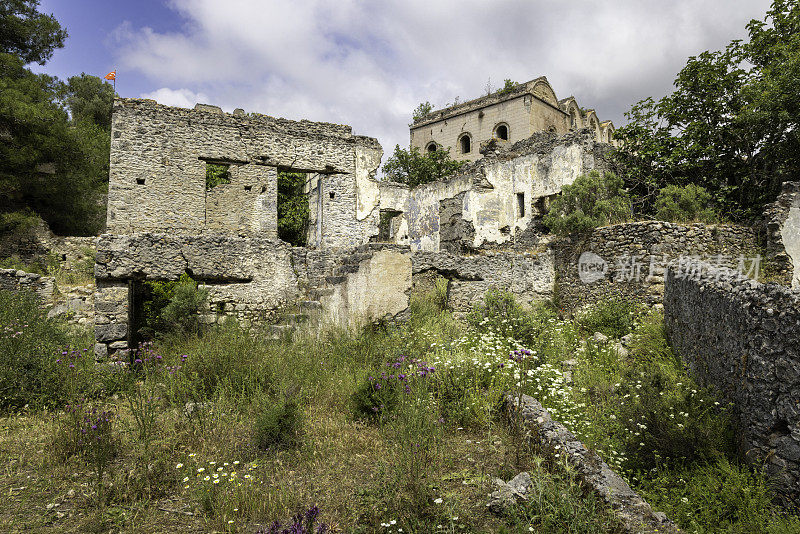 废弃的鬼城Kayakoy旧名Lebessos, Carmylessus, Levissi, Fethiye, Mugla，土耳其。